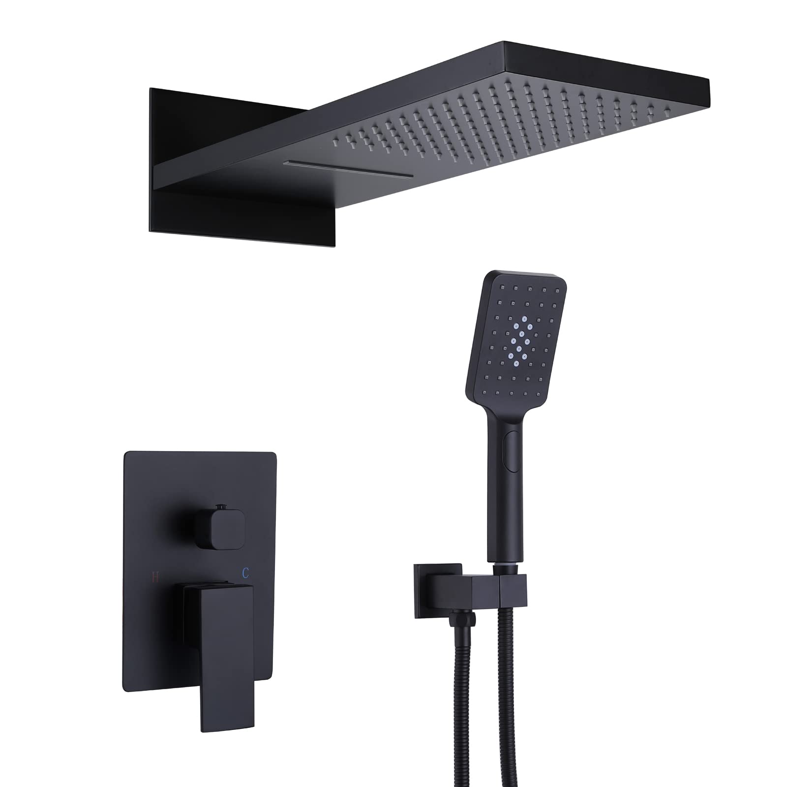 Matte Black Shower System with Rectangular 3function Rainfall