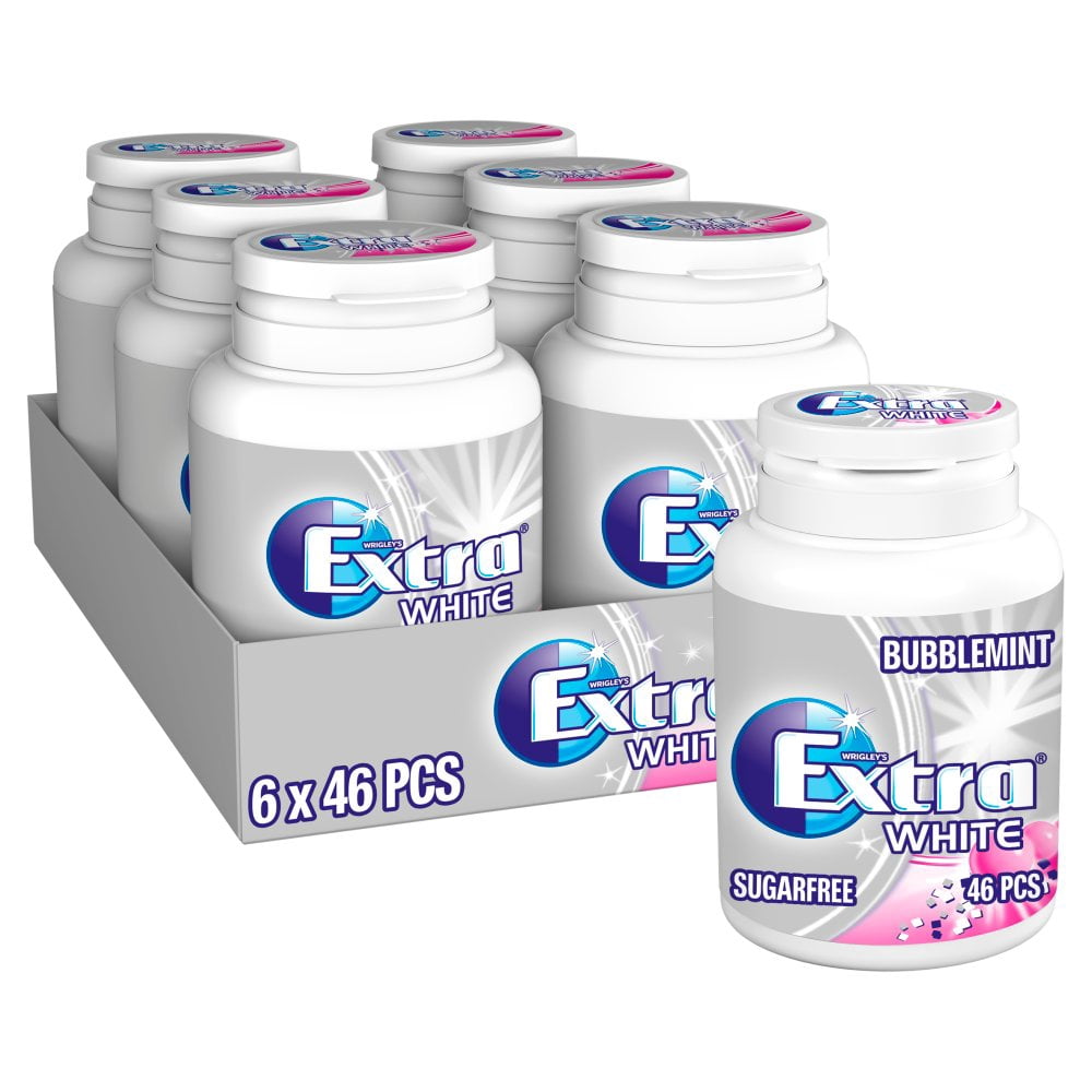Extra White Bubblemint Sugarfree Chewing Gum Bottle 46 Pieces (pack of 6)
