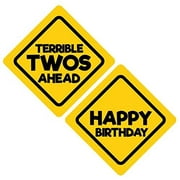 Jayd Products, Terrible Twos Ahead Construction Birthday Caution Signs, Construction Party Supplies, 2 year old birthday decorations