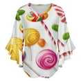 thumbnail image 5 of Sweets And Rainbow Lollipops Pattern Women's V-Neck Blouse With 3/4 Ruffled Bell Sleeves Casual Top Ladies Blouses, 5 of 7