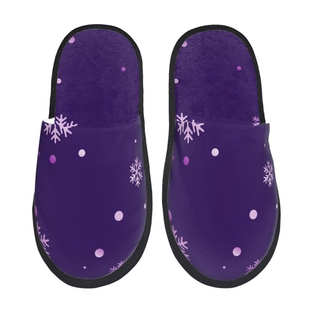 Fotbe Crystal Purple Snowflake Pantuflas Peludas para Mujer con Estampado, Zapatillas de Peluche, Zapatos de Invierno para Casa, Uso Interior y Exterior-Large