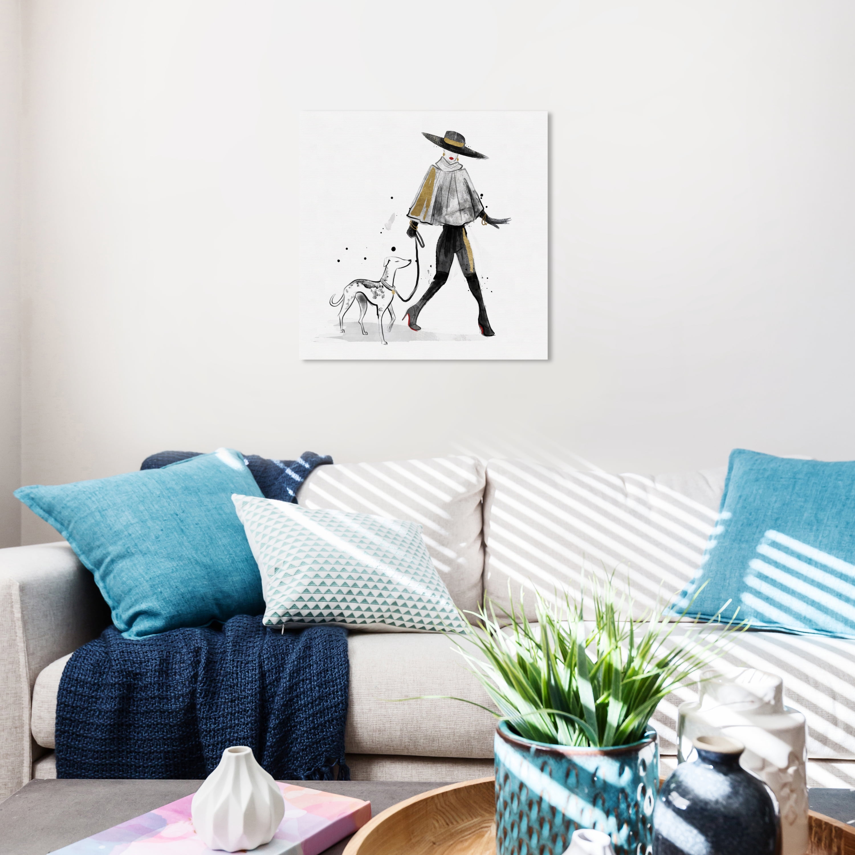 Wynwood Studio Canvas Inkwash Fashion Dog and Model Fashion and Glam Portraits Wall Art Canvas Print Black 20x20