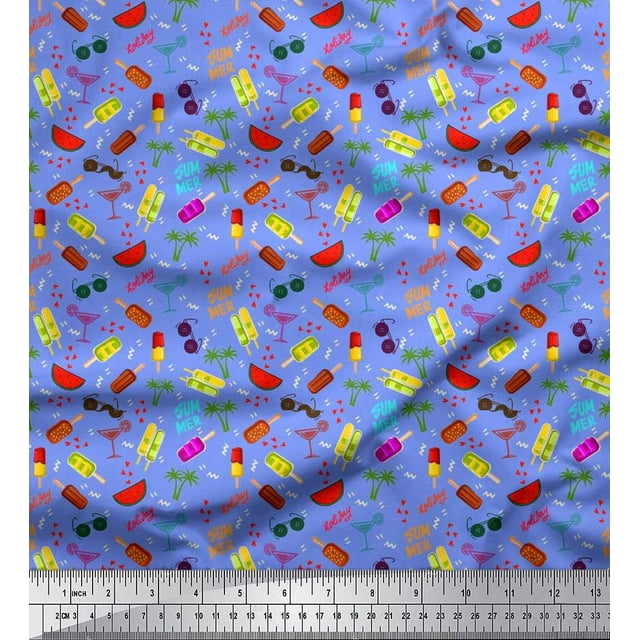 Soimoi Modal Satin Fabric Watermelon,Ice Cream & Cocktail Summer Designs Decor Fabric Printed Yard 42 Inch Wide