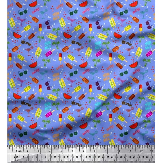 Soimoi Rayon Crepe Fabric Watermelon,Ice Cream & Cocktail Summer Designs Print Fabric by Yard 46 Inch Wide