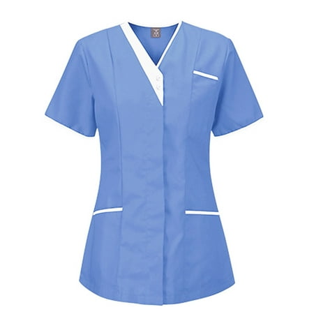 

Women s Scrub Top Casual Fashion Trendy Stylish Summer Spring Women Clothing Daily Wear Short Sleeve V Neck Nursed Working T Shirts Top With Pocket Solid Color Blouse