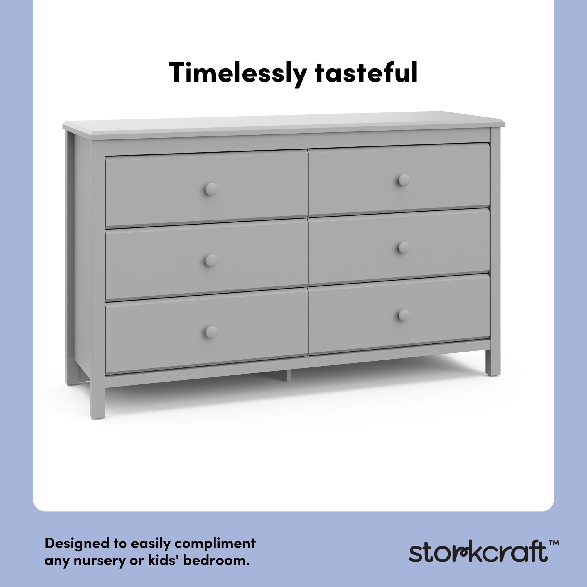 Storkcraft Alpine 6 Drawer Nursery Double Dresser, Pebble Gray
