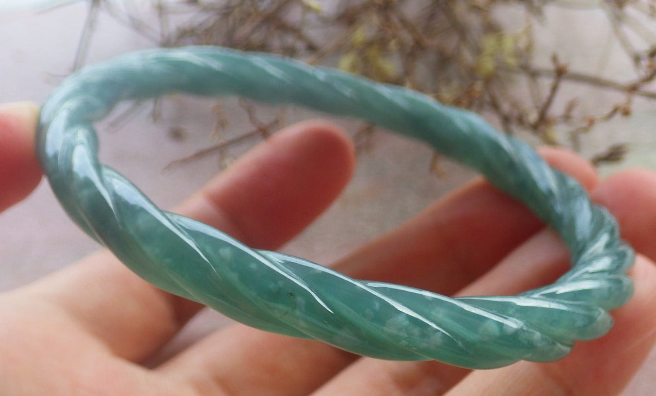 Icy Green Natural A JADE Jadeite Knotted Bangle Bracelet 59 mm 705002