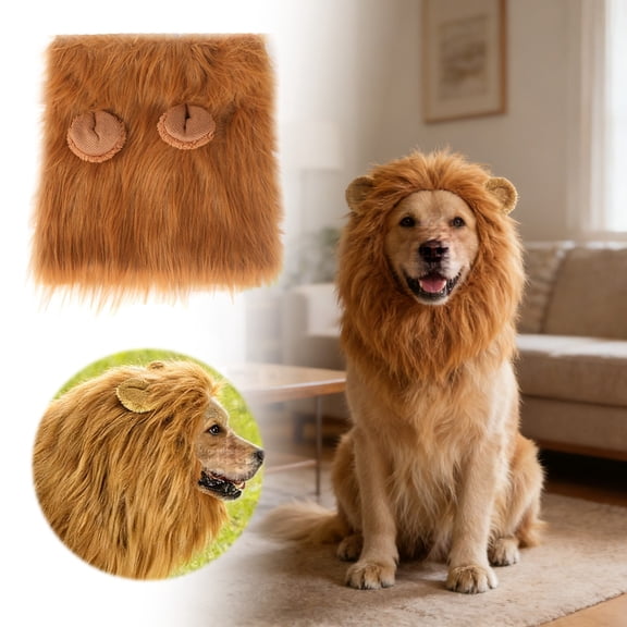 Lion Mane Wig For Dogs And Cats With Ears Faux Fur Pet Costume Hat Adjustable For Halloween Christmas Party And Photoshoot