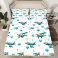 thumbnail image 2 of jejeloiu Cartoon Airplane Twin Sheet Sets,Vintage Aircraft Theme Twin Fitted Sheet,Blue Stars Pattern Flat Sheet For Boys Kids,Breathable Home Decor,3pcs, 2 of 7