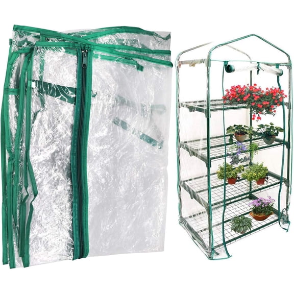 Mini Greenhouse Transparent PVC Cover Portable Small Greenhouses Cover wih Roll-Up Zipper Door, Waterproof Garden Green House Tent