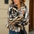 thumbnail image 3 of Women's Plus Size Brown Faux Fur Coat V-Neck Long Sleeve Warm Coat for Winter, 3 of 6