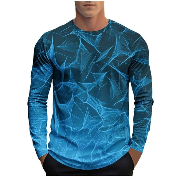 Mens Long Sleeve Tops T-Shirts Slim Fit Crew Neck Workout Casual Base Tees Stretch Soft Muscle Tshirts (4XL, Light Blue 01)