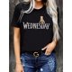 thumbnail image 1 of Halloween T-shirt - Women'S Wednesday Graphic T-Shirt - Halloween Themed Casual Crew Neck Short Sleeve Top with Bold White Lettering & Hand Print Design, Relaxed Fit Shirt, Comfortable Material, 1 of 6