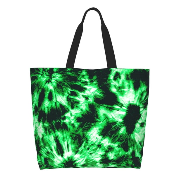 Balery Green Tie Dye Bolsa Tote Estilo Estético con Cremalleras, Bolsa de Hombro, Bolsa de Compras Grande y Plegable