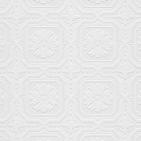 Norwall NW48928 Nathan Série Vinyle Texturé Carrés Dessin Grand Rouleau de Papier Peint, 21" W x 33' L, Blanc