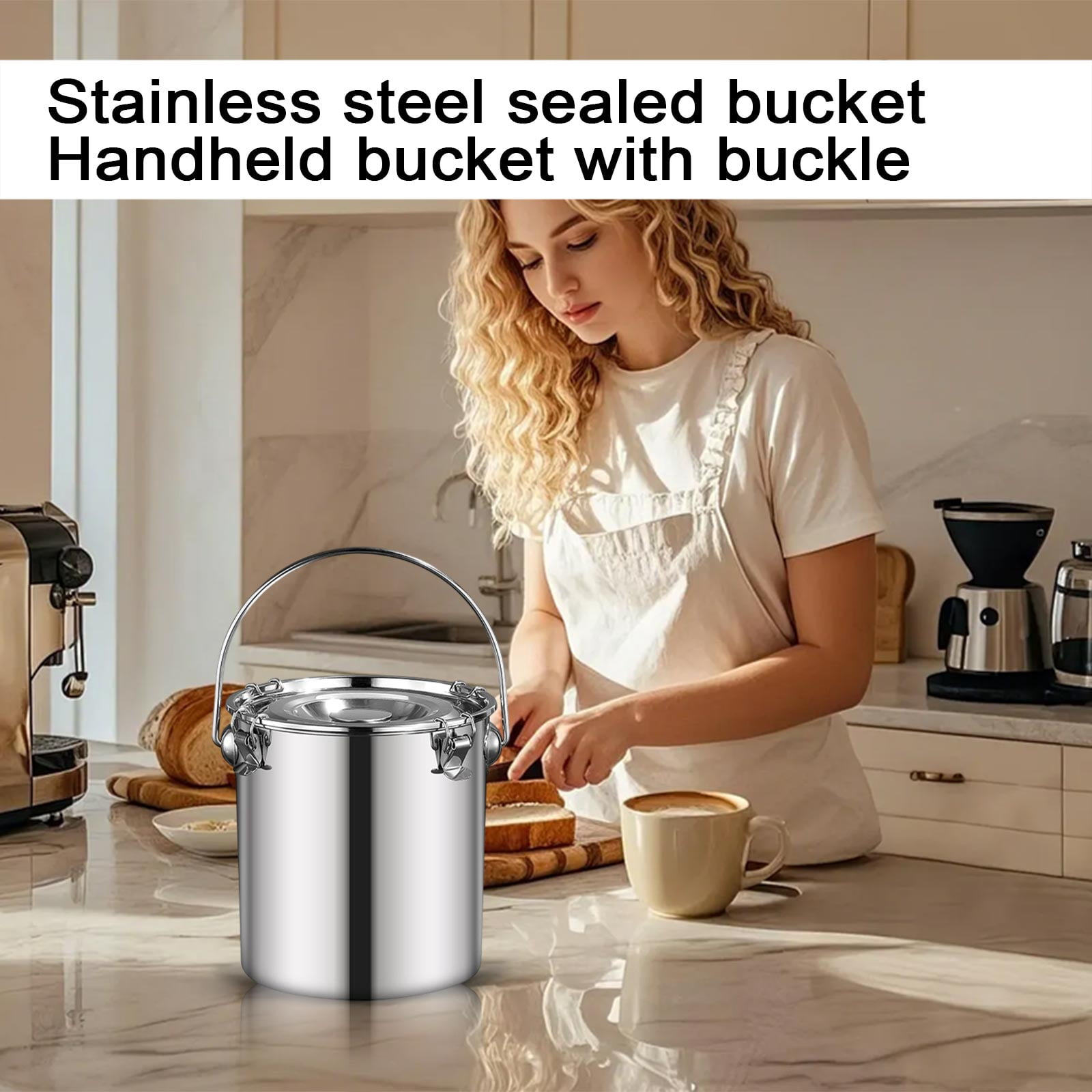 Food Storage Container, Stainless Steel Container, Kitchen Food Storage Container, BucketwithLidandHandle, 9.84in, 1 Pc, Reflective, Storage Pantry, Sealed Canister, Airtight