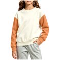 thumbnail image 2 of LOINRODI Kids Color Block Raglan Sweatshirt, Loose Fit Raglan Sleeve Color Block Crewneck Pullover Boys Girls Fall Daily Tops Orange Size 9-10, 2 of 9