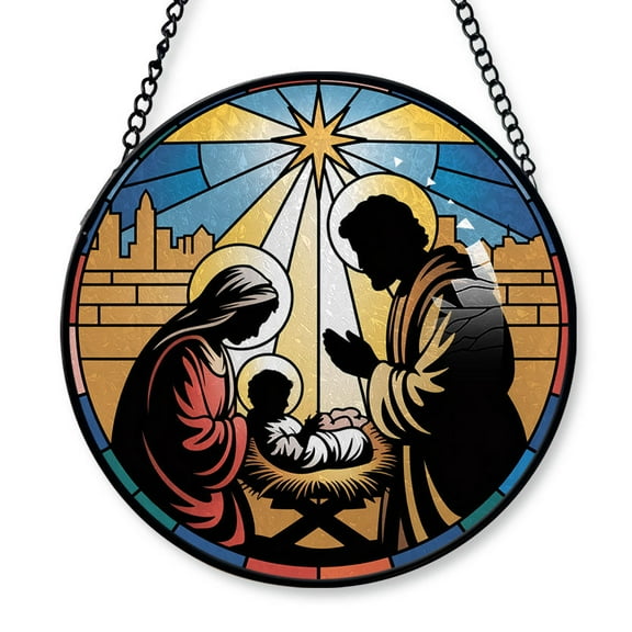 Nativity Scene Stained Glass Suncatcher Window Hanging – Custom Text Window Hanging to Hang on Christmas Tree, Gift for Family, Friends, Boy & Girl, Christmas 2025 e88MsE