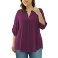 thumbnail image 3 of VERABENDI Women's Plus Size Tops 3/4 Sleeve Shirts Dressy Casual Metal Buckle V-Neck Tunic Blouses,M-4XL, 3 of 9