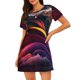 thumbnail image 1 of Balery Colorful Abstract Wave Motion Camisón de manga corta con cuello redondo para mujer, cómodo y elegante., 1 of 6