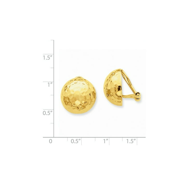 Primal Gold 14 Karat Yellow Gold Omega Clip 16mm Hammered Non pierced Earrings