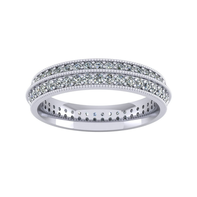 Natural 1.25Ct Round Cut Diamond 2Row Milgrain Anniversary Wedding