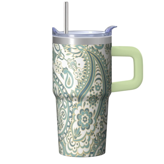 Paisley Pattern 20OZ Insulated Coffee Mug Stainless Steel Travel Tumbler with Lid Handle Straw