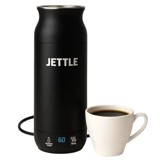 Jettle Travel Electric Kettle - 450ml Bottle-Style Top-Fill No-Spout Water Boiler for Tea & Coffee - Temperature Control, LED Display, Auto Shut-Off - Stainless Steel, 110V