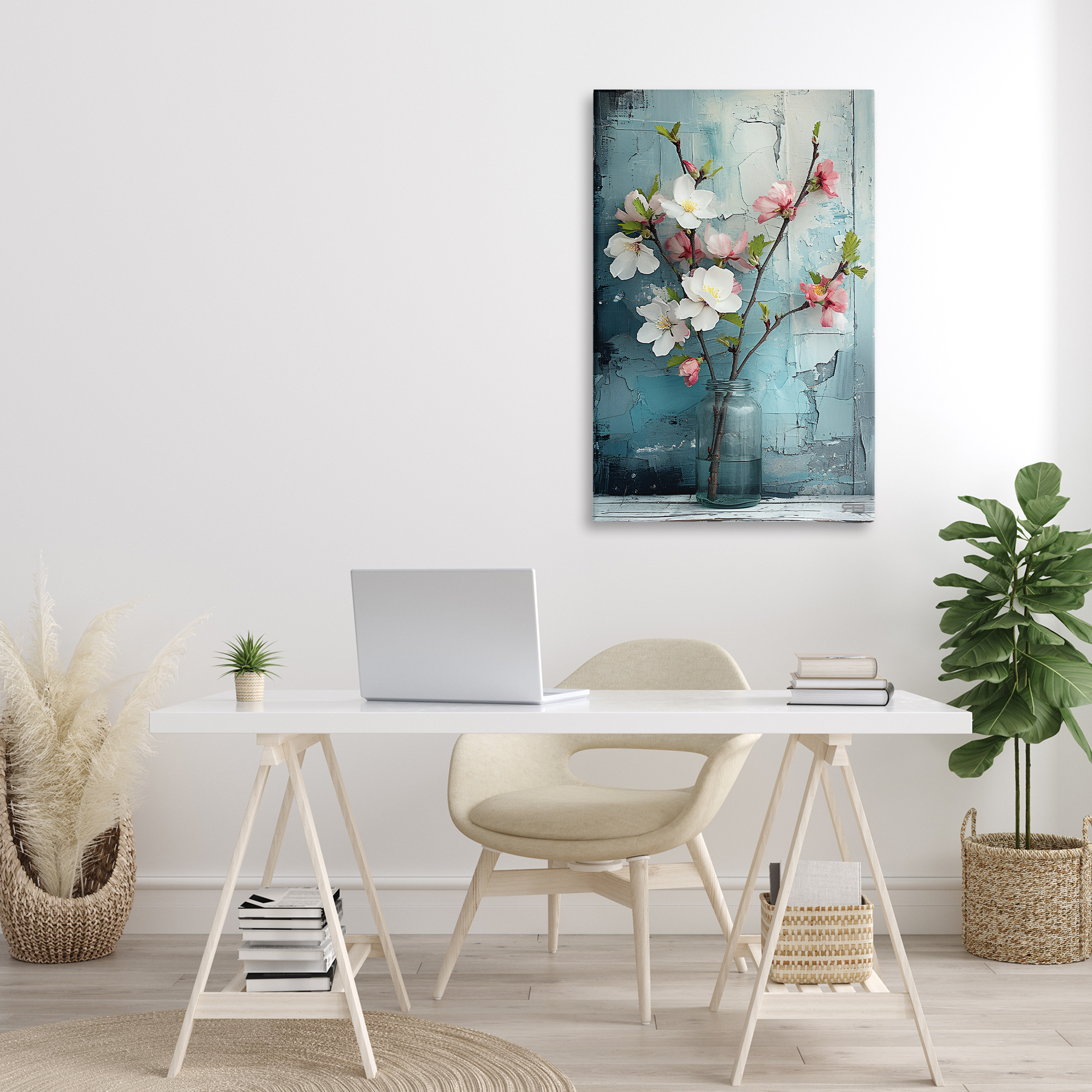 Stupell Industries Distressed Magnolia Vase Botanical & Floral Painting Gallery Wrapped Canvas Art Print Wall Art, 24 x 36