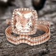 thumbnail image 2 of Diamond Moissanite Halo Morganite 10k Rose Gold Wedding Set 10mm Cushion Cut 5.75 Carat Marquise Shape Style, 2 of 6