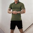 thumbnail image 2 of Camisa musculosa de manga corta para hombre, ajustada, con cremallera de un cuarto, color puro, cuello vuelto, camisa elástica con cremallera OD Verde M, 2 of 6