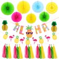 thumbnail image 1 of 1 Fije el tema hawaiano Decoración de la fiesta Flamingo Piña Bandera Colgante de Papel Fans, 1 of 5