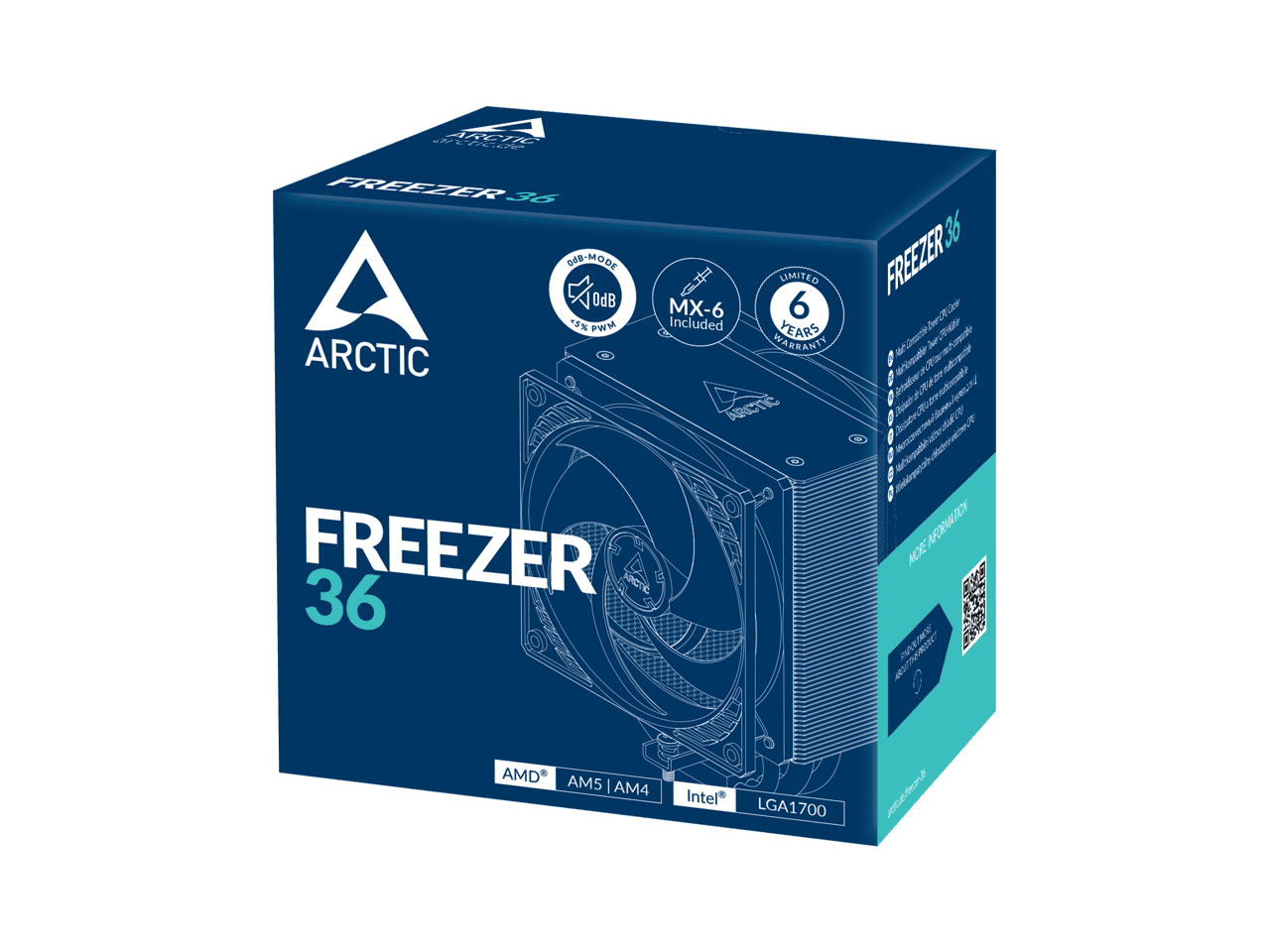 Arctic ACFRE00121A Freezer 36 CPU Fan Cooler, Intel Socket LGA1700 AMD Socket AM4, AM5 Pressure Optimized Fan