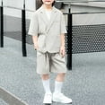 thumbnail image 2 of LEKWK Boys 2-Piece formal Suit Set Short Sleeve Double Breasted Blazer Jacket with Pockets Shorts Outfit Little Kid Elegant Wedding Party Playwear Suit, 2 of 8