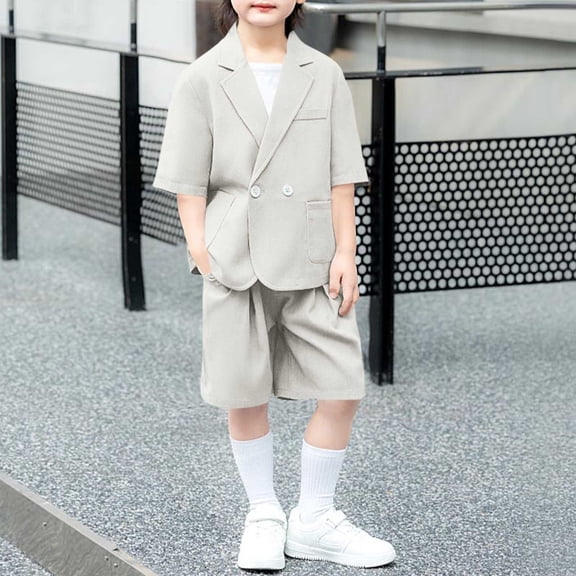 hengsof Kids Suit 2 Piece Slim Fit Lapel Button Blazer Shorts Suit Prom Summer Kids Suit Boys Wedding Outfit