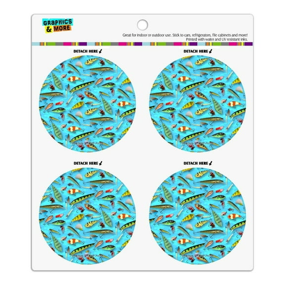 Fishing Flies Lures Fish Pattern Refrigerator Fridge Locker Vinyl Circle Magnet Set