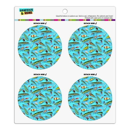

Fishing Flies Lures Fish Pattern Refrigerator Fridge Locker Vinyl Circle Magnet Set