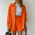 thumbnail image 2 of Two Piece Outfits for Women 2023 Pejock Women's Plus Size 2 Piece Pants Set Shirt and Drawstring Shorts Set Summer Casual Tracksuits Orange XXL (US Size:12), 2 of 4