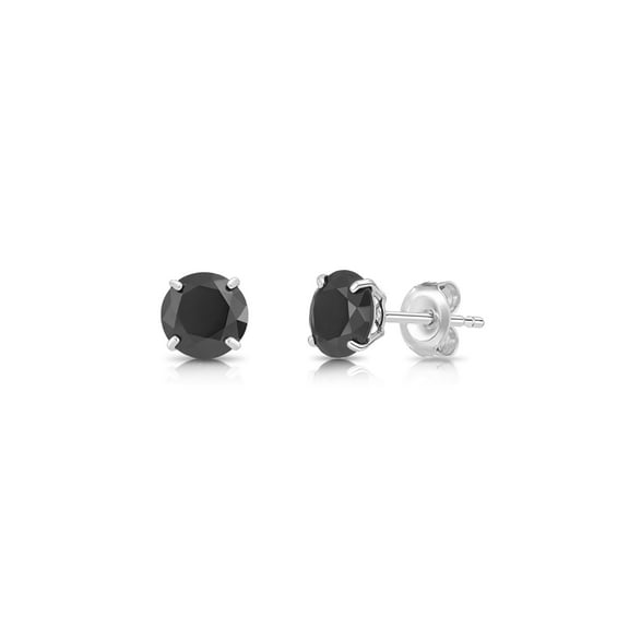 Tilo Jewelry 14K White Gold Solitaire Round Black CZ Stud Post Earrings with Secure Push-backs | 3mm | Classic Everyday Earrings | Women, Men, Unisex