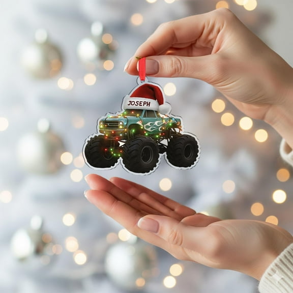 Personalized Monster Truck Acrylic Christmas Ornament Custom Name Big-Wheeler Holiday Tree Decor, Motorsports/Off-Road Enthusiast Keepsake