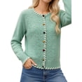 thumbnail image 2 of Women Cropped Cardigan Sweaters Crewneck Button Down Cardigan Green One size, 2 of 9