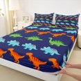 thumbnail image 4 of Homewish Lovely Dinosaur Queen Sheets,Jungle Animals Queen Sheet Sets,Navy,4-Piece,1 Flat Sheet, 1 Fitted Sheet and 2 Pillowcases, 4 of 6