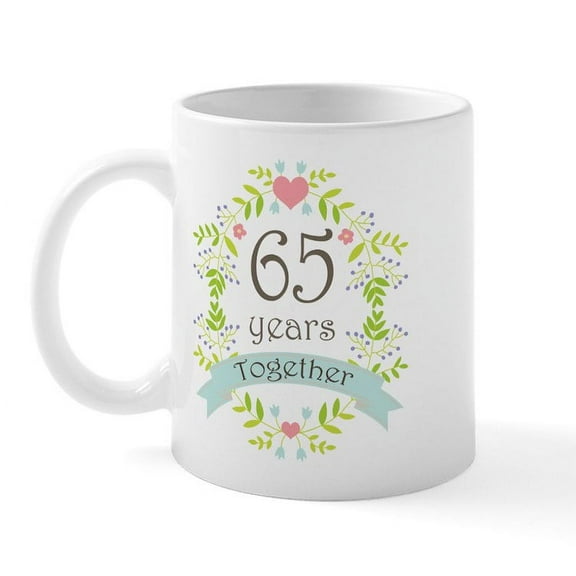CafePress - 65Th Anniversary Flowers And Hearts Mug - 11 oz Ceramic Mug - Novelty Coffee Tea Cup