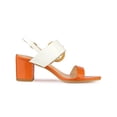 thumbnail image 3 of BLISSFUL STEP Slingback Sandals Contrast Color Chunky Heel Big Circle Buckle Sandals Orange White 9, 3 of 7