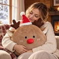 thumbnail image 6 of Plush Christmas Reindeer Throw Pillow with Santa Hat and Red Nose 15.74 inch Soft Cushion for Holiday Sofa Bedroom Winter Home Decor, 6 of 7