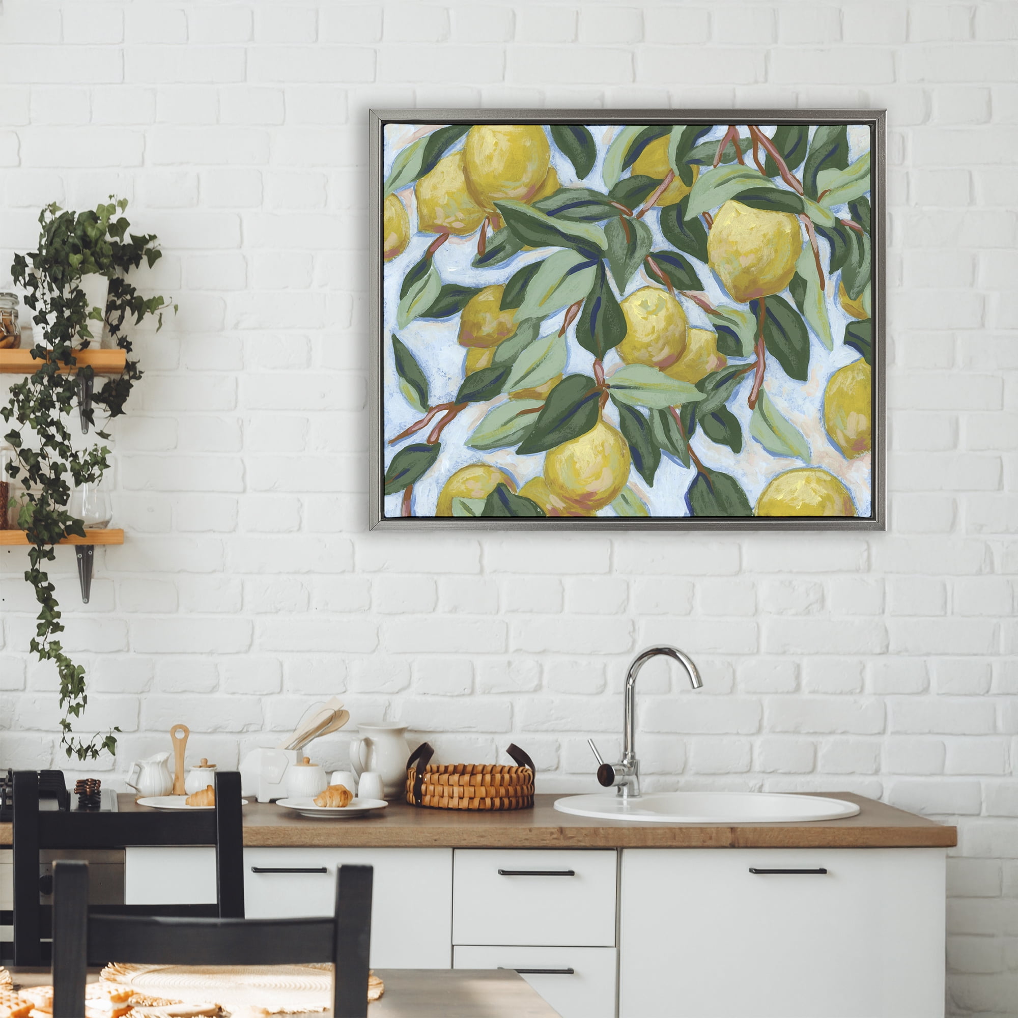 Stupell Industries Summer Citrus Tree Gray Framed Floater Canvas Wall Art, design by June Erica Vess