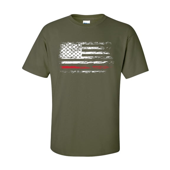 Patriotic American Flag Thin Red Line Firefighters Short Sleeve T-shirt-Military-large