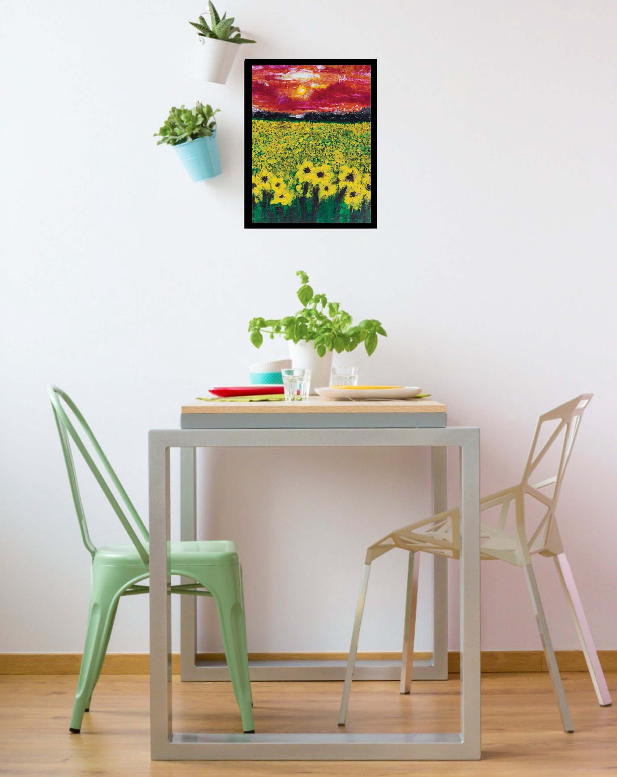 Venice Beach Collection's Field of Sunset Abstract by Artist Sarah Wahl 14x18 Framed Print