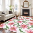 thumbnail image 3 of Summer Pink Lily Washable Living Room Rugs 5'x7', Watercolor Flower Farmhouse Rustic Low Pile Throw Large Area Rugs Non-Slip Sturdy Edge Binding Carpet for Dining Room Bedside Kitchen, 3 of 9