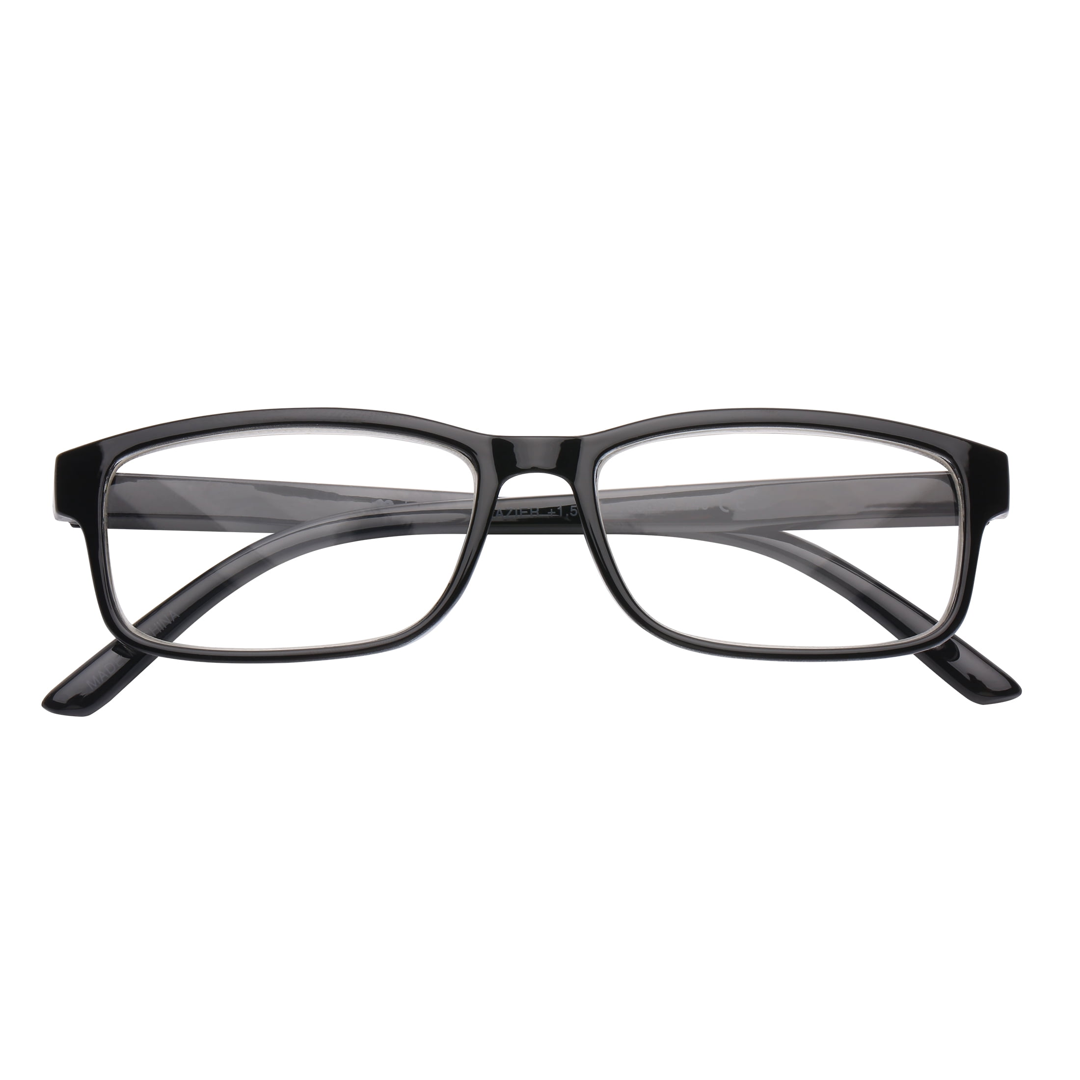 M+ Men's Scratch Resistant Fraizer +1.50 Rectangle Reading Glasses with Case, Black